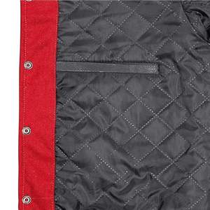 Veste de baseball de qualité supérieure pour hommes, couleur rouge unie, avec manches en cuir jaune, veste d'hiver pour hommes à boutons, séchage rapide - Product Image 5