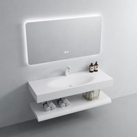 Lavabo mural en pierre artificielle Corian moderne avec égouttoir et miroir, étagère de salle de bain