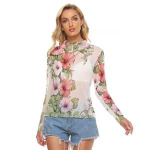 Nueva Camiseta de Manga Larga de Malla Floral de Alta Calidad para Mujer 2026, Top Ligero con Estampado Botánico, Ajuste Entallado Personalizado - Product Image 4