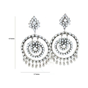 Big <b>Mirror</b> Jhumki Chandelier Earrings Trendy Religious Alloy Brass Flower Pattern for Weddings Parties Featuring Pear Diamond - Product Image 2
