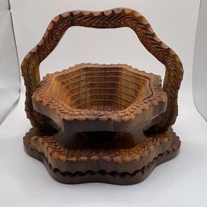 Elegant Hand-Carved Foldable Wooden <b>Basket</b> with Floral Style Durable <b>for</b> Storage and Transportation - Product Image 3