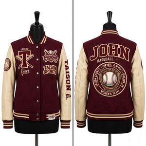 Veste de baseball pour femmes, mélange de laine, corps vert, panneaux de manches en cuir, broderie chenille, logo personnalisé pour vestes pour femmes - Product Image 3