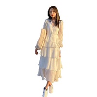 Robe musulmane élégante vintage en mousseline unie tissée respirante pour femme, taille élastique, manches longues, plissée, haute qualité, printemps