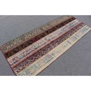 Turkish Vintage Accent Rug 3.1x7.4 ft, <b>Brown</b> <b>Wool</b> Rug - Product Image 1