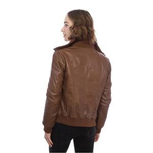 Veste universitaire en cuir véritable marron pour femme Poignets côtelés Style décontracté vintage Respirant Doublure en coton écologique Hiver - Product Image 5