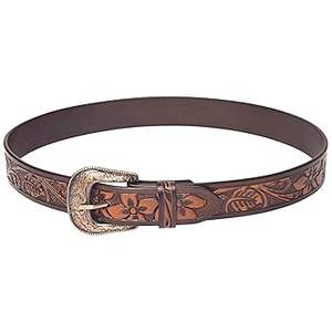 Ceinture en cuir véritable sculptée à fleurs vintage artisanale avec longueur personnalisable et boucle ardillon en alliage - Product Image 3