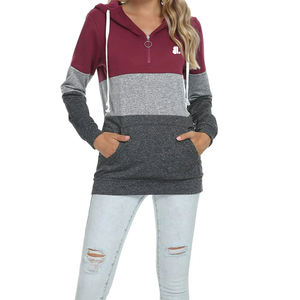 Nueva llegada Su propio diseño OEM ODM Servicio Señoras Color Block Hoodie 2024 Nueva llegada Zip up Hoodies para la venta - Product Image 5