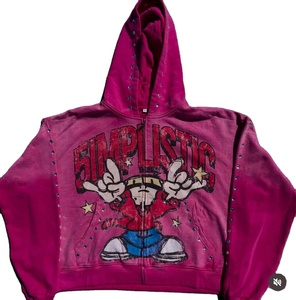 Streetwear coton éponge français soleil délavé Vintage fermeture éclair lavé personnalisé en détresse broderie Patch sweats à capuche - Product Image 4