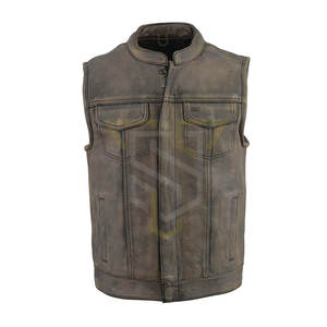 Gilet de motard en cuir sans manches de qualité supérieure pour hommes, vêtements d'extérieur d'hiver de couleur unie, personnalisable, style de rue mandarin, respirant - Product Image 4