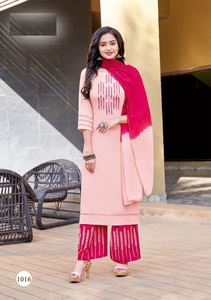 Venta en línea Conjunto de Kurtis de gasa de rayón cómodo para mujer Nueva colección de verano Método de tejido de cintura natural floral - Product Image 2