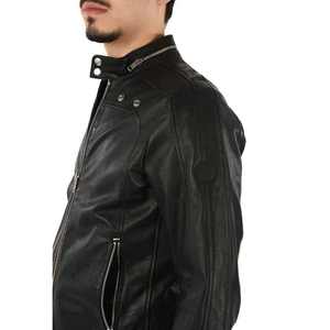 Chaquetas de cuero para hombre personalizadas de alta calidad, de piel de oveja auténtica, estilo motero, chaqueta bomber de cuero puro para hombre. - Product Image 3