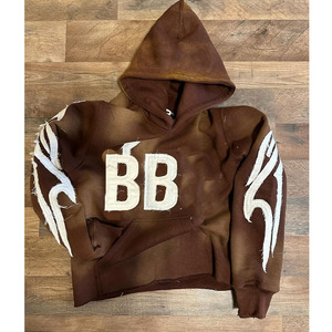 Sweat à capuche pour homme, streetwear, coupe courte, personnalisé, avec broderie et appliqué de patchs effet vieilli, motif numérique hivernal, fabrication sur mesure - Product Image 5