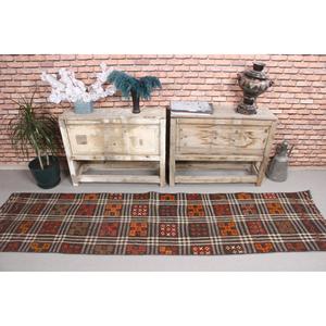 2x8.1 ft Turkish Rug, Kilim Rug, <b>Brown</b> Floral Rug <b>Wool</b> - Product Image 2