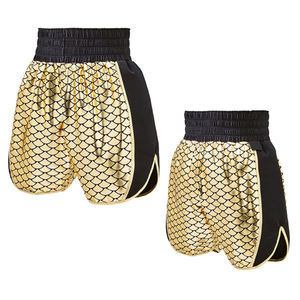 กางเกงขาสั้นกีฬา MMA แบบผูกเชือกโพลีเอสเตอร์พิมพ์ลายสำหรับทั้งชายและหญิงชุดชกมวยสีพื้นยืดได้ตามต้องการสำหรับผู้ใหญ่และผู้ชาย - Product Image 4