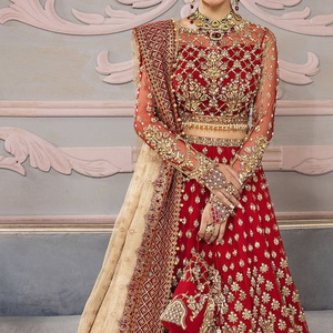 NEW---INDIAN/PAKISTANI HEAVY EMBROIDERY BRIDAL BLOUSE , <b>LEHENGA</b> DRESS Embellished WITH CRYSTAL GLASS BEADS,STONE,DABKA Work@2023 - Product Image 1