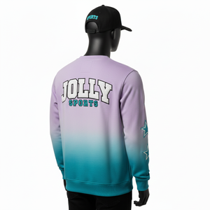 Sudadera Premium de 330 g/m² con Lavado Ácido, Felpa de Algodón Suave, Degradado Morado y Verde Azulado, Logotipo Bordado Personalizado, Sudadera Básica - Product Image 5