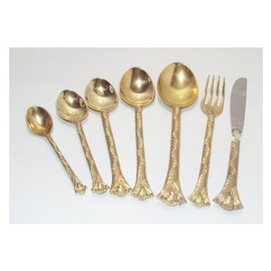 Ensemble de couverts en laiton de qualité supérieure, feuille de fougère dorée, décoratif, poli brillant, ensemble de couverts de designer de haute qualité, doré - Product Image 6