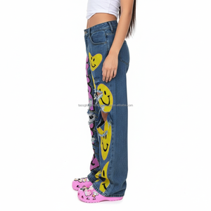 Jeans de Mezclilla con Estampado Gráfico, Cintura Alta, Transpirables, Casuales, Estilo Y2K para Mujer, Fabricante OEM - Product Image 2