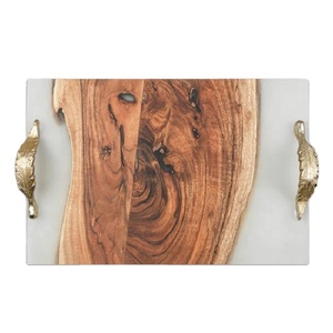 Bandeja rectangular moderna de madera de acacia para servir, hecha a mano, elegante, de madera, segura para alimentos, plato de charcutería de resina epoxi para bodas - Product Image 1