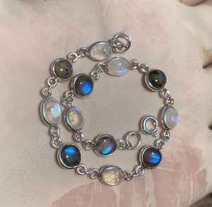 Bracelet en labradorite et pierre de lune, argent sterling 925, pierres précieuses, fait main, bijoux uniques et tendance, cadeau pour femmes et hommes - Product Image 5