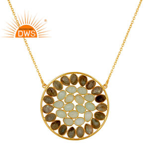 Calcedonia labradorita colgante grueso venta al por mayor 925 Plata chapado en oro cadena collar joyería colección clásica - Product Image 3