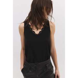 Chemise sans manches décontractée pour femmes, détail en dentelle, style quotidien, logo sur le devant, taille XL, coton tricoté, longueur courte pour l'automne, le printemps et l'été - Product Image 3