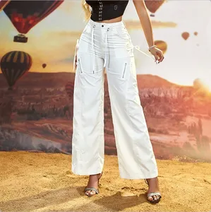 D M Wholesale Custom Design Fashion Solid Color Women's Pants Trousers Casual Cargo Wide Leg Pants For Ladies Pants Wome