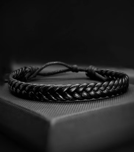 Leather Bracelet for <b>Men</b>,Black Braided Boho Style Faux Simple Leather Hippie Jewelry Adjustable Surfer Bracelet - Product Image 3