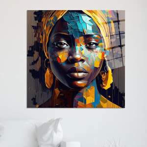 Lienzo Impreso: Retrato Abstracto de Mujer Africana en Mosaico, Decoración Boho, Arte en Vidrio Templado - Product Image 1