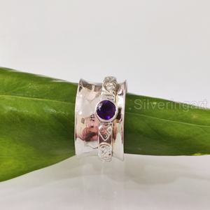 Mayorista Womans Band Natural Amethyst Spinner Band Piedra preciosa Febrero Birthstone Anillo Joyería hecha a mano Anillo de plata esterlina 925 - Product Image 5