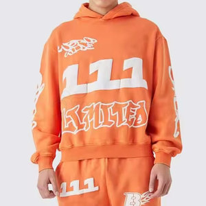 Ensembles de survêtements personnalisés sur mesure en coton 100% respirant avec capuche, couleur unie, pour l'hiver, vente en gros à prix abordable, impression en relief - Product Image 3