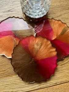 Special Quality <b>Epoxy</b> <b>Resin</b> Trendy Design <b>Table</b> Decoration Set of 2 <b>Resin</b> Tea Coasters <b>for</b> Home and Office Use <b>For</b> Orange Color - Product Image 3
