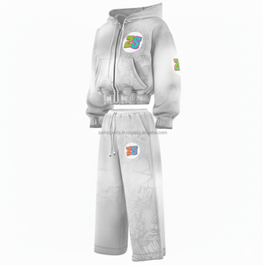 Chándal grueso de invierno con cremallera, forro polar pesado, 380 GSM, tela suave, color blanco, logotipo personalizado, estampado bordado, chándales de talla grande - Product Image 3