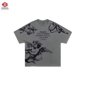 Camisetas de Hombre al por Mayor, Grises, Extra Grandes, con Estampado de Ángel Personalizado, 100% Algodón Grueso, Estilo Urbano Vintage, Corte Holgado, Hombros Caídos - Product Image 1