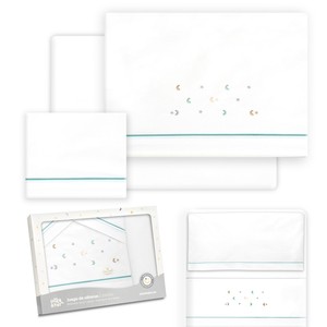 Juego de 3 Piezas de Ropa de Cama 100% Algodón para Cuna, Modelo Estrella Luna, Sábana para Bebé con Técnica de Tejido - Product Image 1