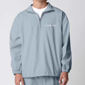 Oem Personnalisable Haute Qualité Hoodies Unisexe Nylon Quarter Zip Bleu Clair Cache Cuff Luxury Hoodies Street Wear - Product Image 1