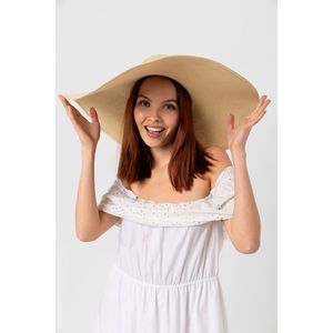 Extra Wide Straw <b>Hat</b> with Beige Ribbon HSR2039 - Shipped in <b>Box</b> - 2039bej - Product Image 5