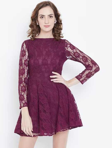 Robe moderne à manches longues et évasée en dentelle pour femmes Self Design Fall Fashion Dress T Shirt Exportateur - Product Image 4