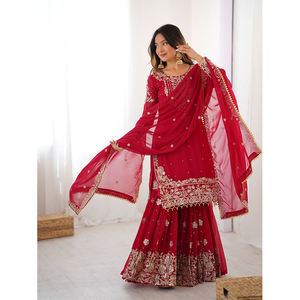 Best Quality Latest Trending Heavy Faux Georgette With Embroidery Work <b>Wedding</b> Wear Sharara <b>Suit</b> Collection for Sale - Product Image 1