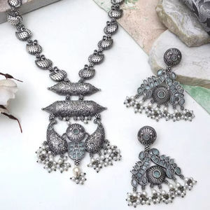 Direct Indian Supplier's Best Selling High Quality High Grade Vaitarni Oxidised Necklace <b>Set</b> Geometric Shape <b>for</b> <b>Weddings</b> - Product Image 1