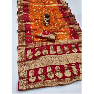 Última Colección de Saris de Seda Artística Bandhej, Ligeros, con Bordes de Diseño, para Bodas y Diwali, Precio al por Mayor, Directo de Fábrica - Product Image 1