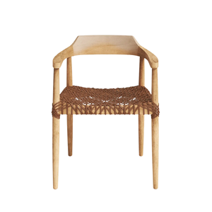 เก้าอี้รับประทานอาหารไม้เนื้อแข็งพร้อมที่นั่งทอมือเก้าอี้เท้าแขนแบบทันสมัย | กรอบไม้ที่ทนทานสำหรับบ้านคาเฟ่และพื้นที่รับประทานอาหาร - Product Image 1