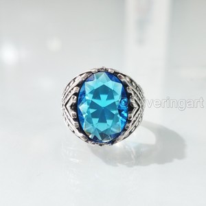Grossiste Bague pour homme Topaze bleue suisse naturelle Pierre précieuse Novembre Bague pierre de naissance Bijoux arabes orientaux Bague en argent sterling 925 - Product Image 2
