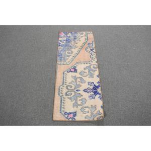 Alfombra de 1.6x4.1 pies, Alfombra Turca Vintage, Alfombra con Estampado Animal Azul Marrón - Product Image 1