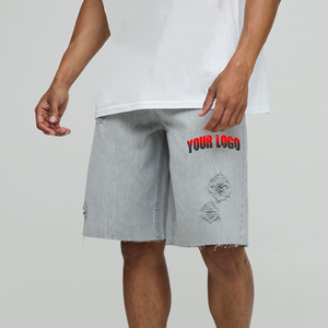 Pantalones cortos cargo de mezclilla de longitud corta holgados hechos a medida pantalones cortos de secado rápido transpirables estilo Hip Hop pantalones cortos con logotipo bordado personalizado para hombres - Product Image 4