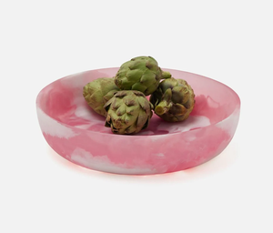 Modern Handmade Glass Bowl Pink <b>Marbled</b> Design Food Serving Dish Home Decorative Tableware Polished Finish - Product Image 1