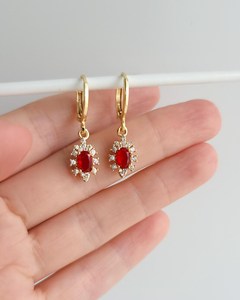 ต่างหูห่วงแบบ Huggie ประดับพลอยทับทิมสีแดง ชุบทองคำแท้ 925 สไตล์วินเทจ ของขวัญวันครบรอบสำหรับผู้หญิง พลอยทับทิมสีชมพู - Product Image 2