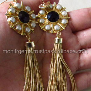 ต่างหูเม็ดกลมประดับไข่มุกอเมทิสต์สำหรับสตรีต่างหูแบบพู่ห้อยชุบทอง18K เครื่องประดับสำหรับงานแต่งงานที่ทันสมัย - Product Image 2