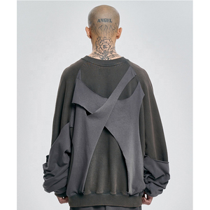 Logotipo personalizado de alta calidad de gran tamaño ropa de calle empalme angustia lavado diseño esencial moda angustia Sudadera con capucha para hombres - Product Image 2