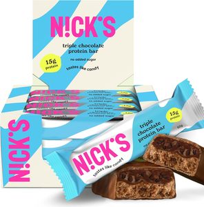 NICKS <b>Low</b> Carb <b>Protein</b> <b>Bar</b> Triple Chocolate, 15g <b>Protein</b>, 202 <b>Calories</b>, Keto <b>Protein</b> <b>Bar</b> Snacks (12 <b>Protein</b> <b>Bars</b> x 50g) - Product Image 1